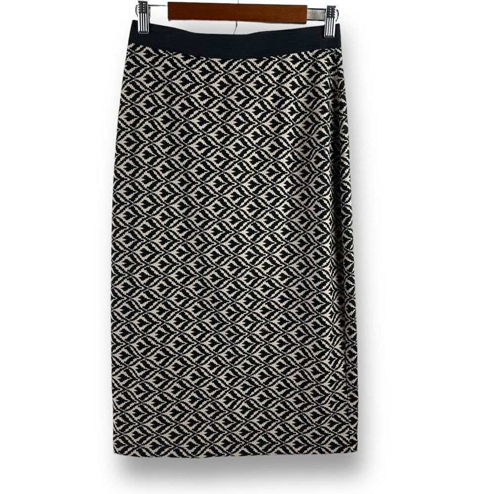 Bobeau‎ Women's M Ikat Tribal Print Pencil Skirt Black Cream Pattern Stretchy